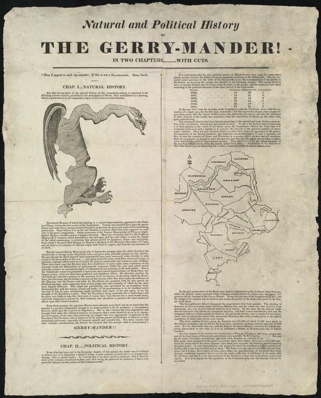 gerry-mander_history Reprint of original 1812 newspaper article and cartoon illustrating first use of the term "Gerry-mander."