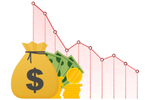 Image with upward sloping line graph and pile of money