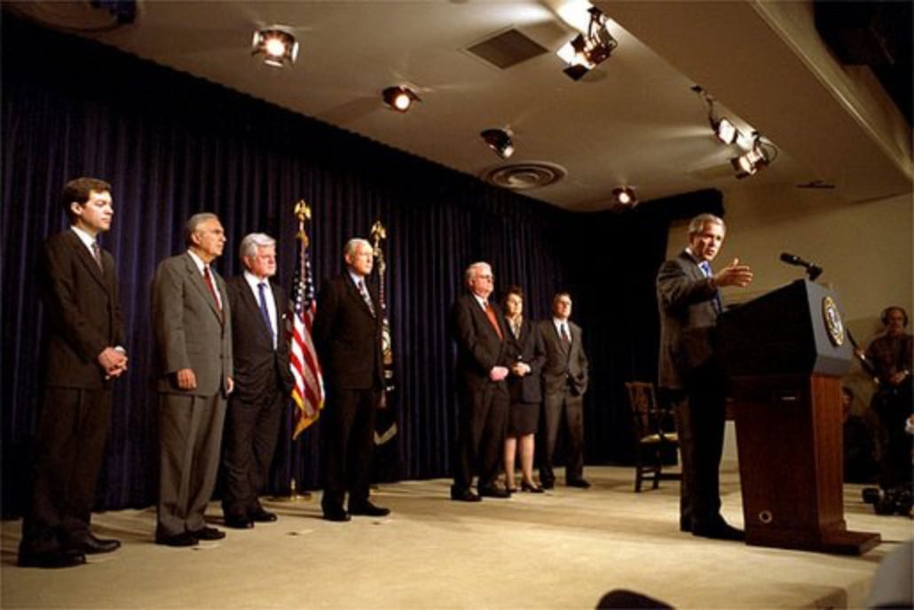 President George W. Bush at the podium