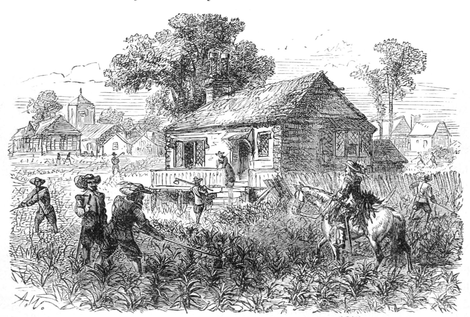Illustration of workers in a field