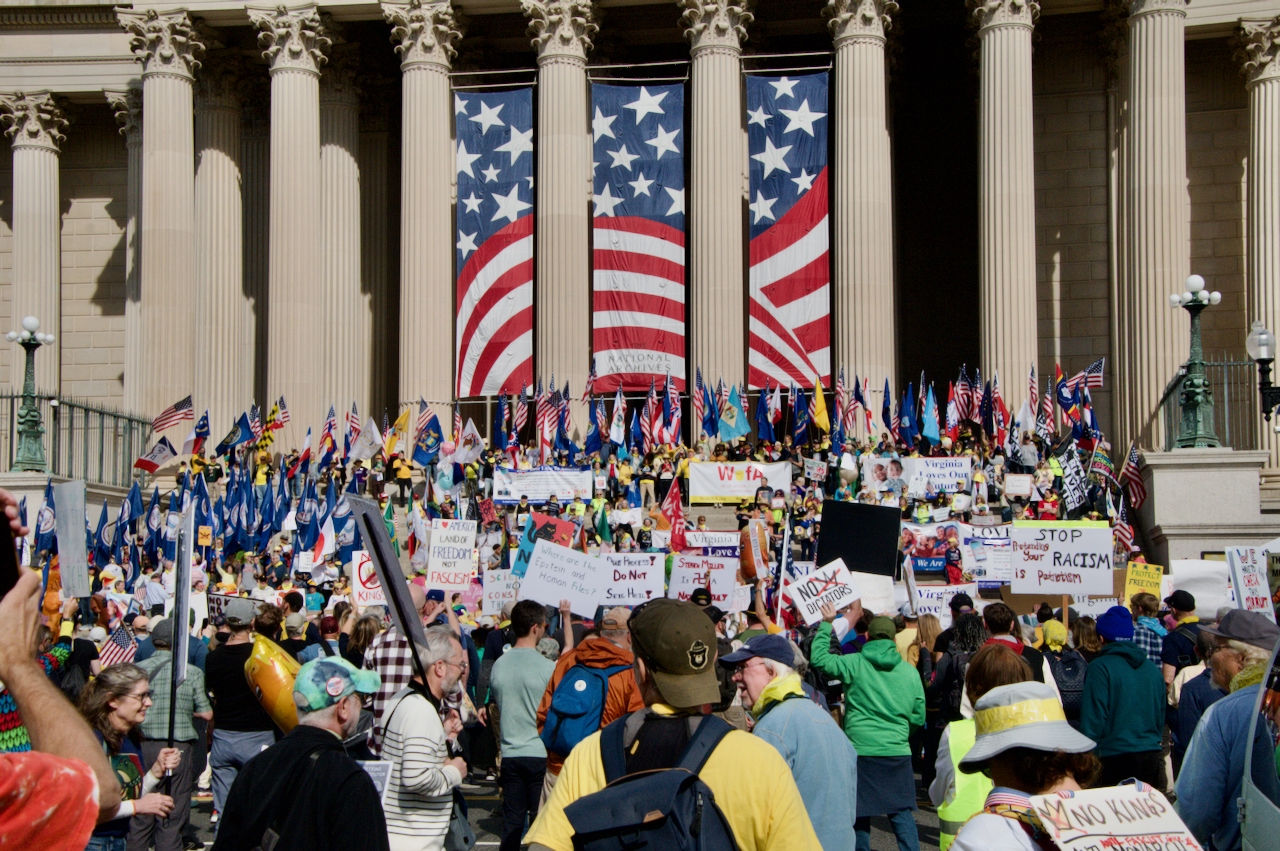 Protesters at a No Kings rally in Washington, DC