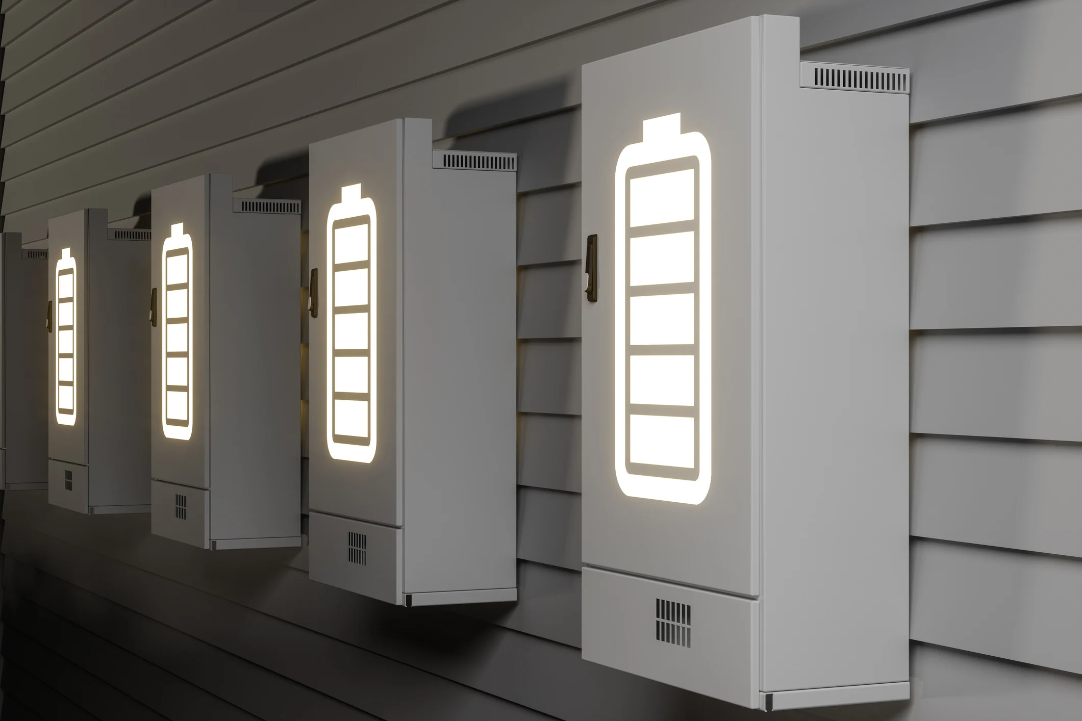 Close-up View Of Battery Storage System On Building Facade